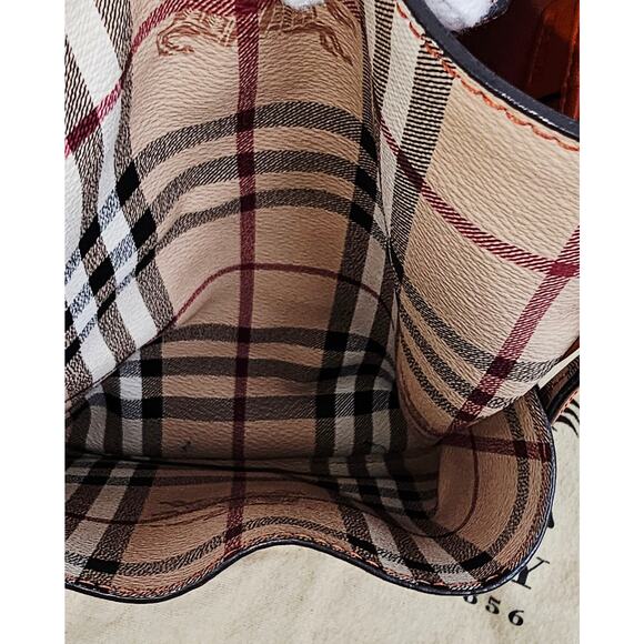 Burberry Orange Leather Haymarket Check Coated Canvas Canterbury Tote Bag - Picture 14 of 16